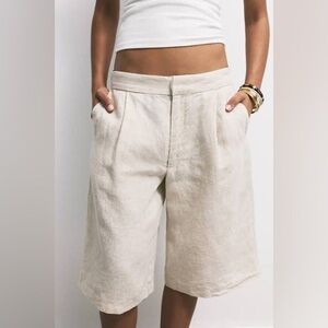 Cream Linen Wide-Leg shorts